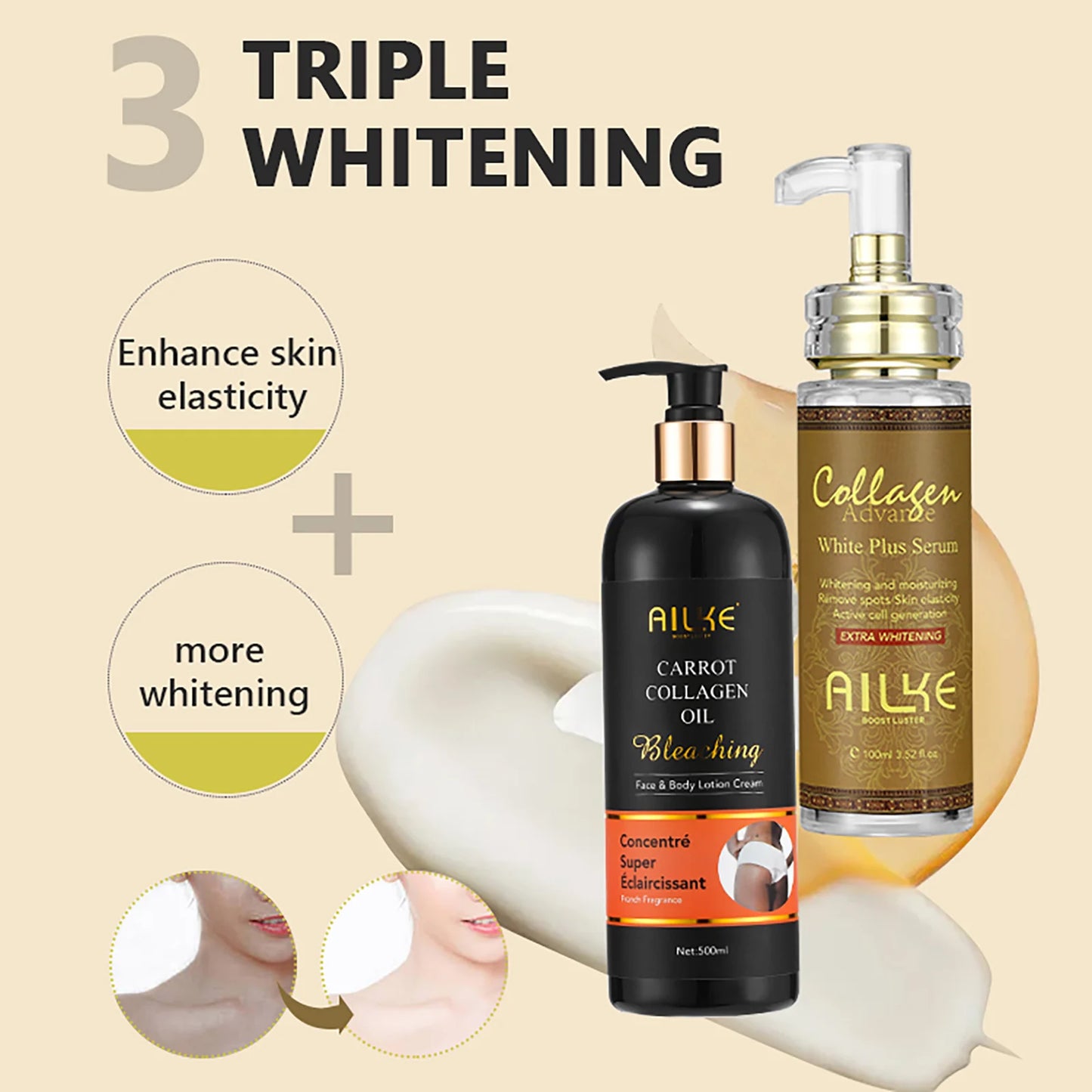 Natural Collagen Whitening Serum (100ml) + Carrot Oil Collagen Lotion (500ml)